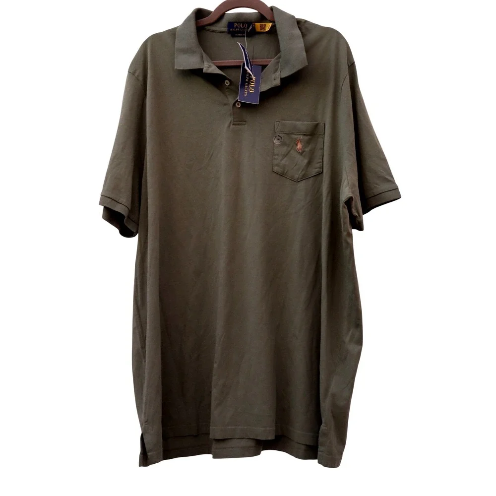 Polo Ralph Lauren Mens XXL Olive Green Cotton Jersey Pocket Polo Shirt NWT